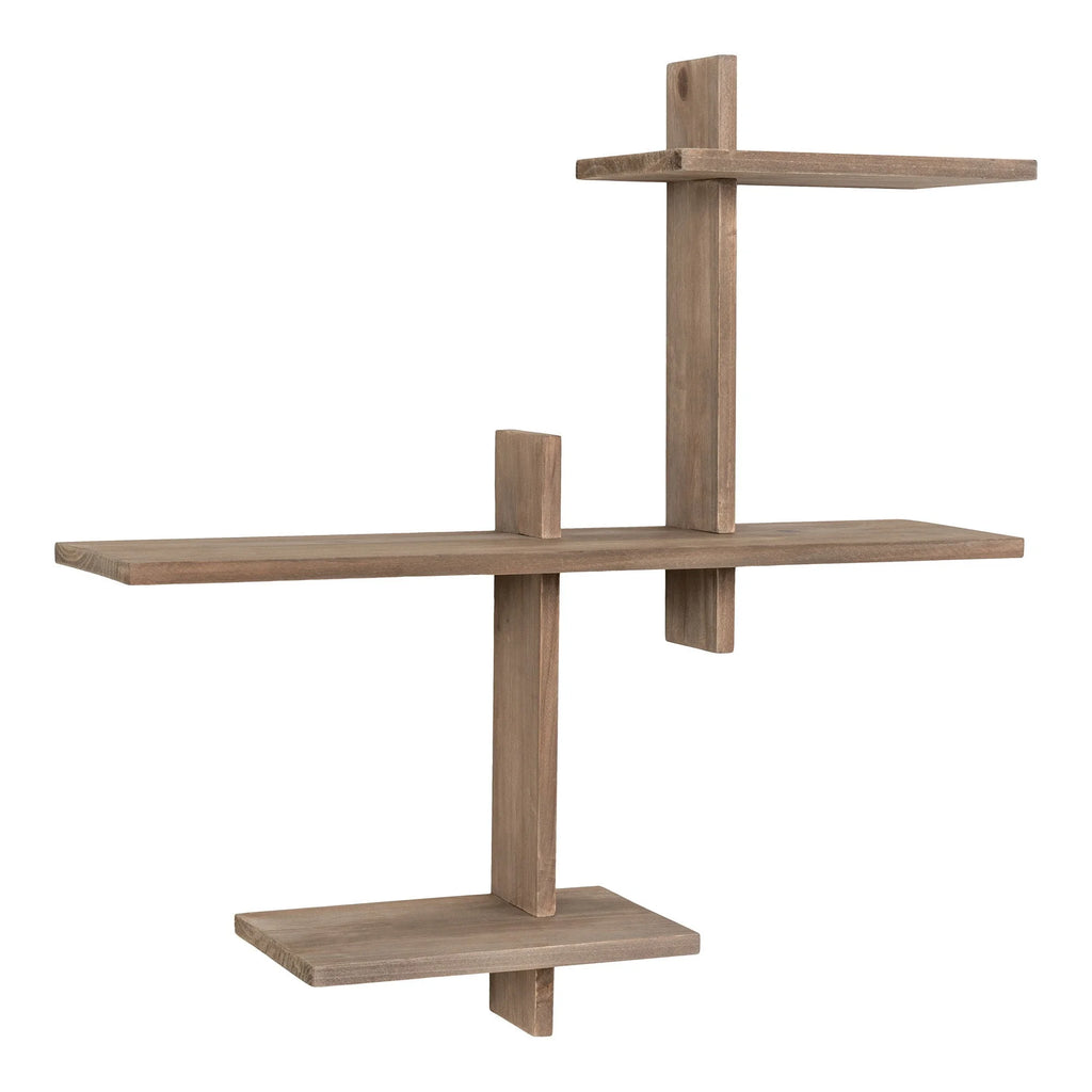 Étagère murale en pin asymétrique naturelle avec trois niveaux, dimensions 53x15x56 cm