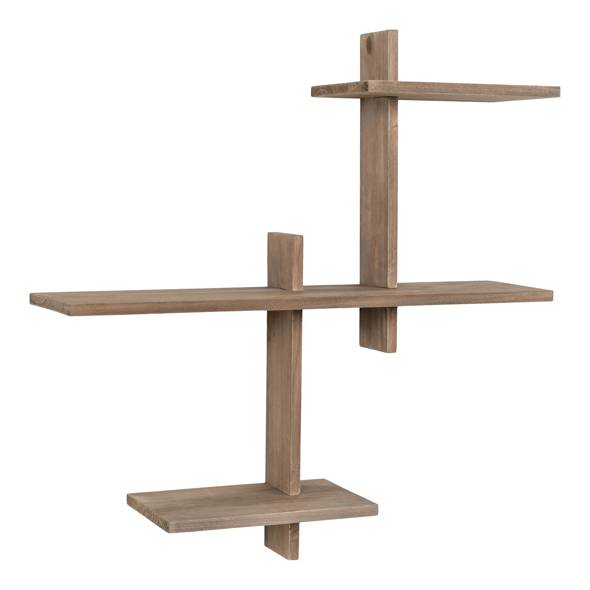 Étagère murale en pin asymétrique naturelle avec trois niveaux, dimensions 53x15x56 cm