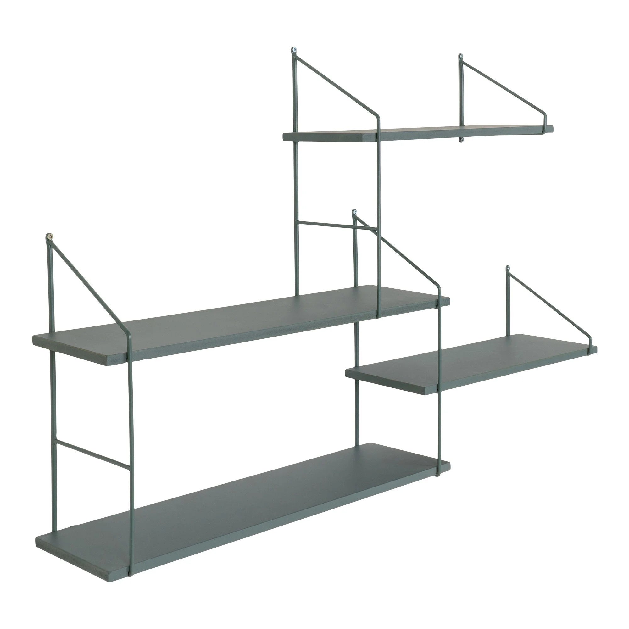 Étagère murale rectangulaire en métal vert sapin avec 4 niveaux et meuble modular gray