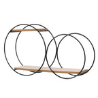 Étagère murale ronde en métal et bois noir fond blanc