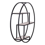 Étagère murale ronde en métal noir avec trois étagères en bois naturel Ø62 cm