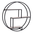 Étagère murale ronde en métal noir et bois naturel avec trois niveaux diameter 62 cm