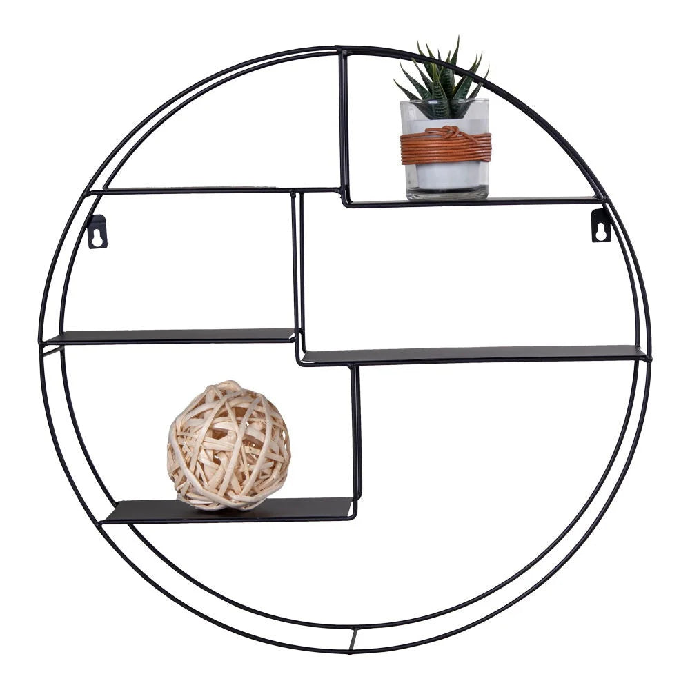 Étagère murale ronde en métal noir avec plateau, diamètre 47 cm