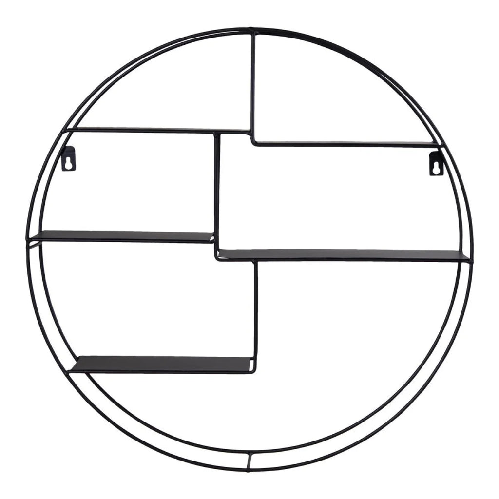 Étagère murale ronde en métal noir Ø47 cm design géométrique moderne