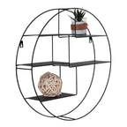 Étagère murale ronde en métal noir Ø47 cm avec balle osier