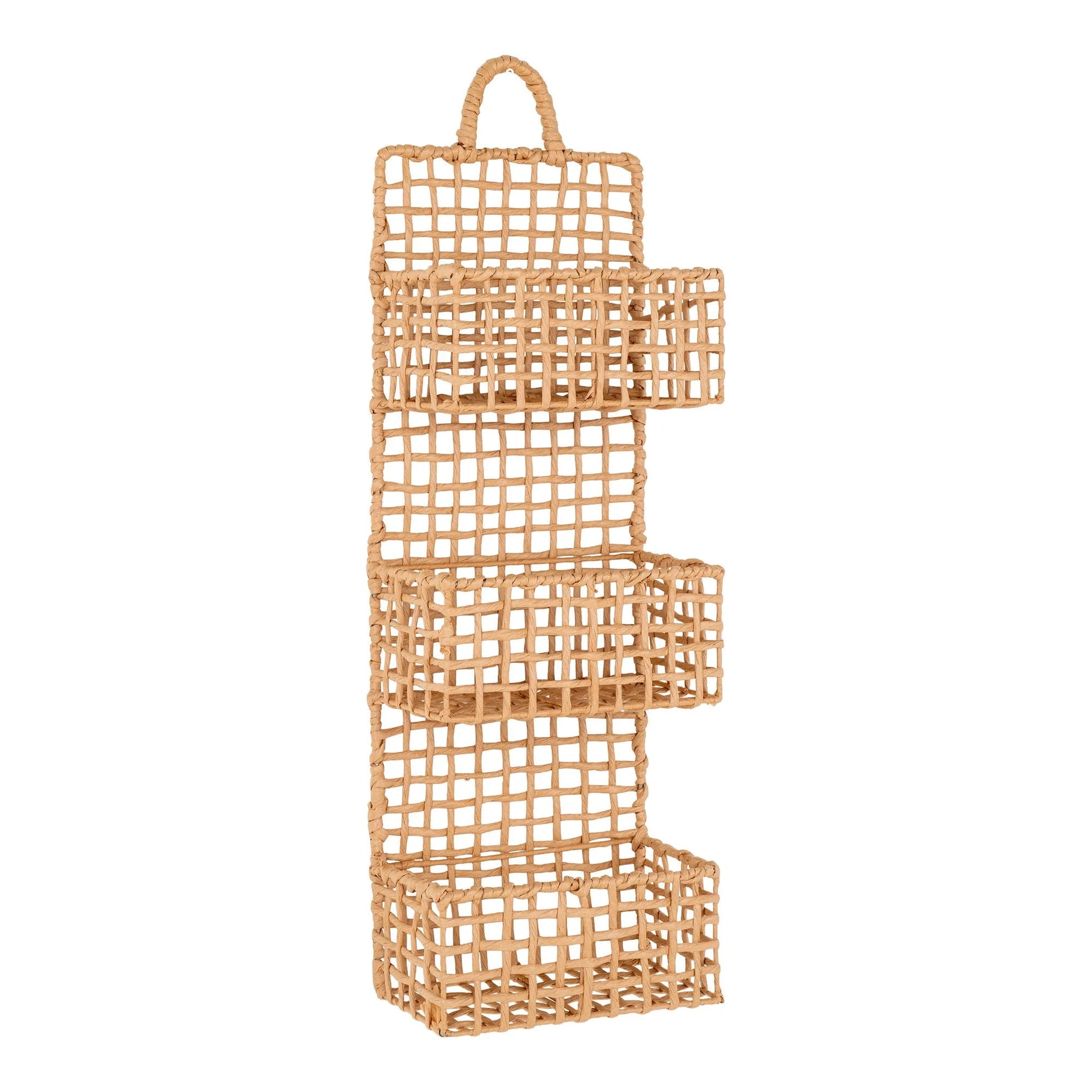 Panier suspendu en rotin tressé à trois niveaux avec poignée pour décoration intérieure