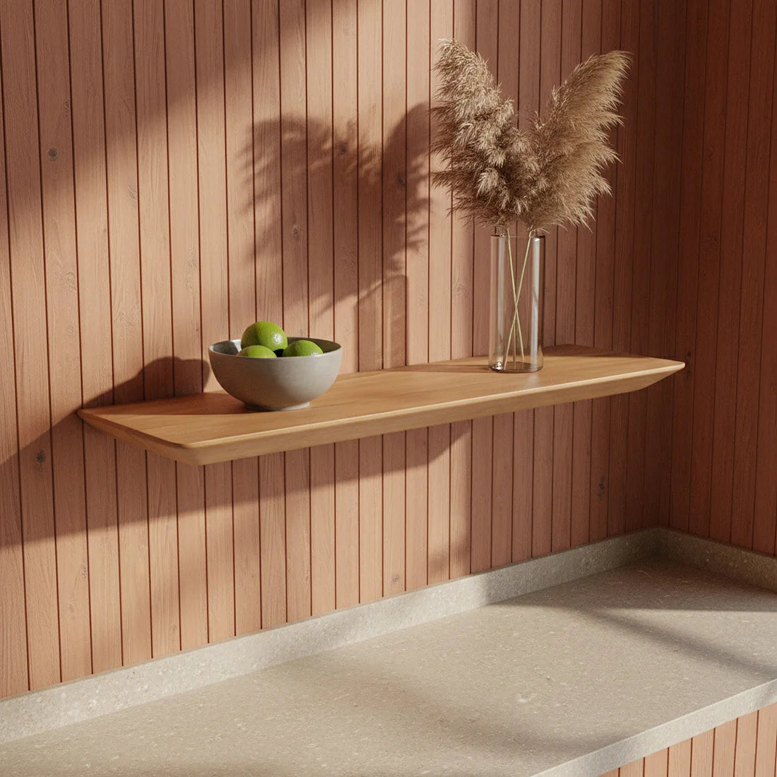 Étagère murale flottante en teck massif clair, design minimaliste 60x16 cm