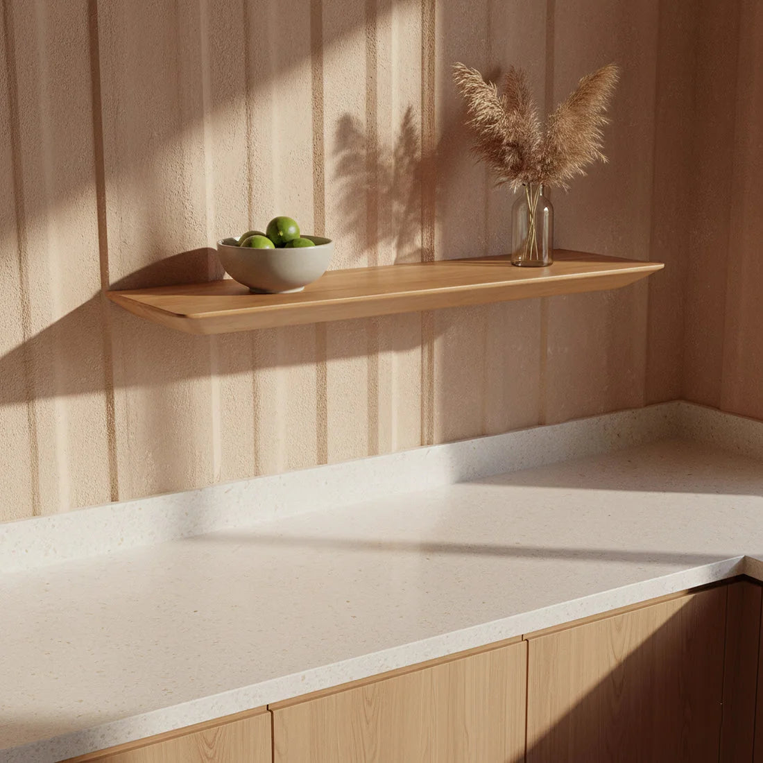 Étagère murale flottante en teck clair massif 60x16 cm, finition chêne clair lisse