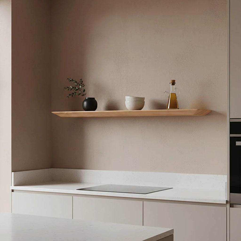 Étagère murale en teck massif effet flottant bois clair 90x16 cm