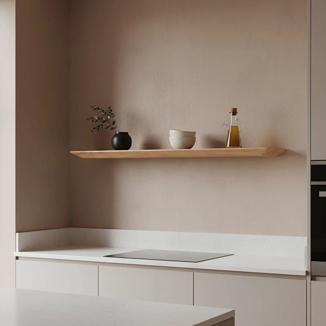 Étagère murale en teck massif effet flottant bois clair 90x16 cm