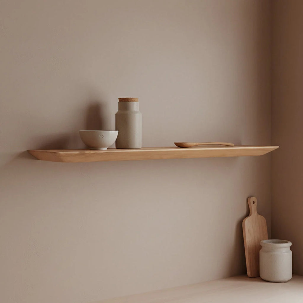 Étagère murale en teck massif effet flottant bois clair 90x16 cm