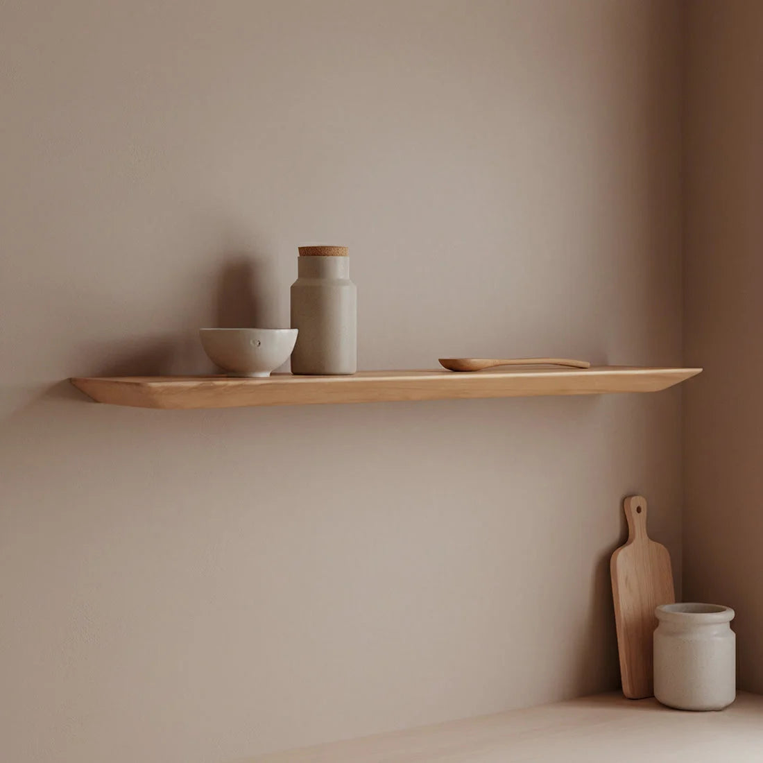 Étagère murale en teck massif effet flottant bois clair 90x16 cm