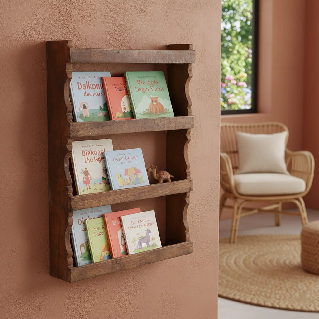 Étagère murale vintage en bois recyclé marron 48x10 cm à 3 étagères