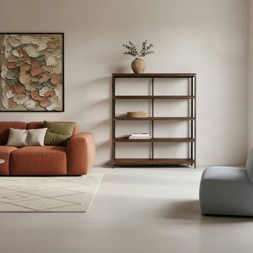 Étagère ouverte en bois recyclé et métal noir, 138x42 cm