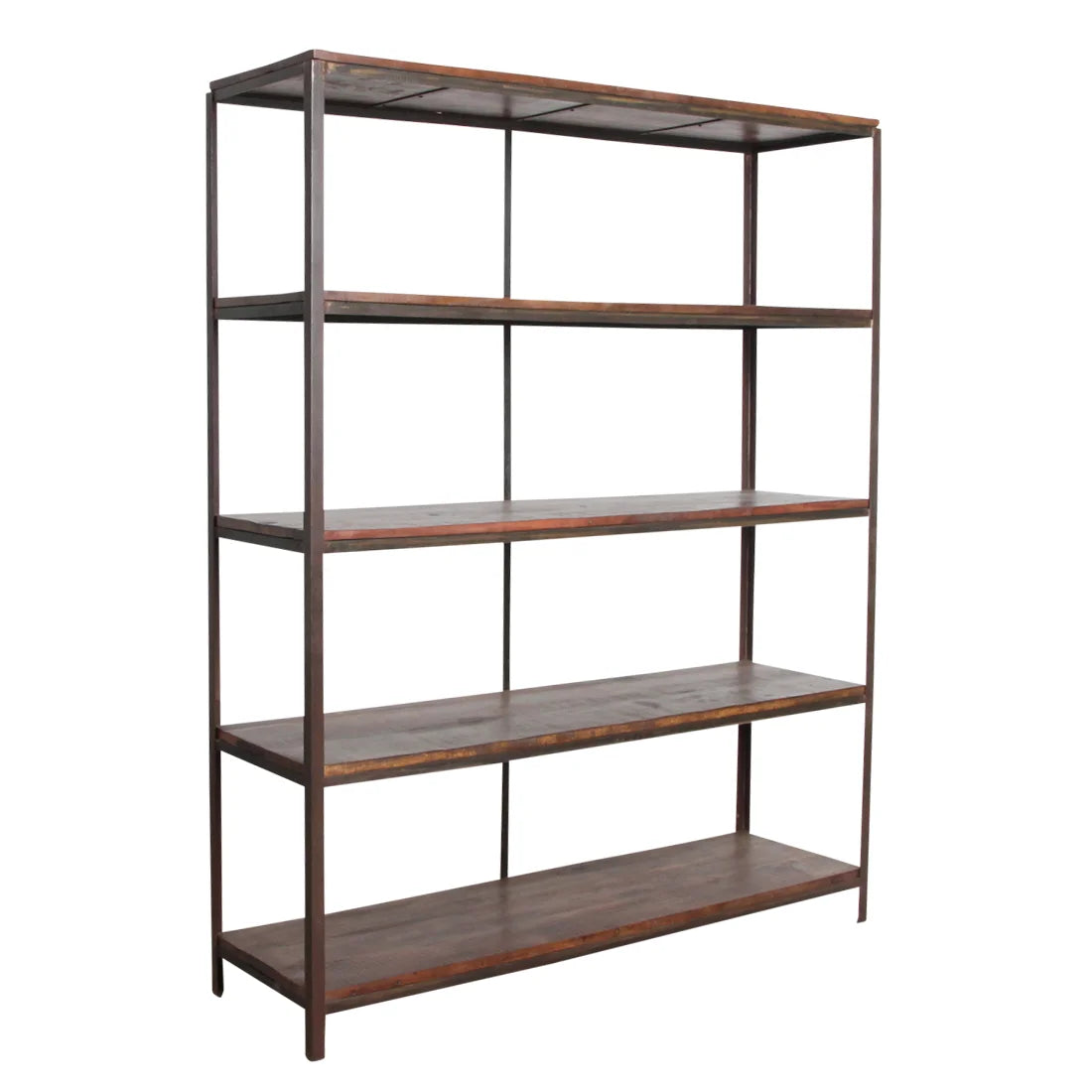 Étagère ouverte en bois recyclé et métal noir, 4 niveaux, 138x42 cm