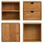 Étagères murales modulables en chêne clair, lot de 4 unités 30x18 cm avec étagères, tiroirs et armoire
