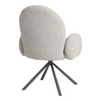 Fauteuil bouclé gris clair pivotant avec accoudoirs enveloppants en tissu texturé