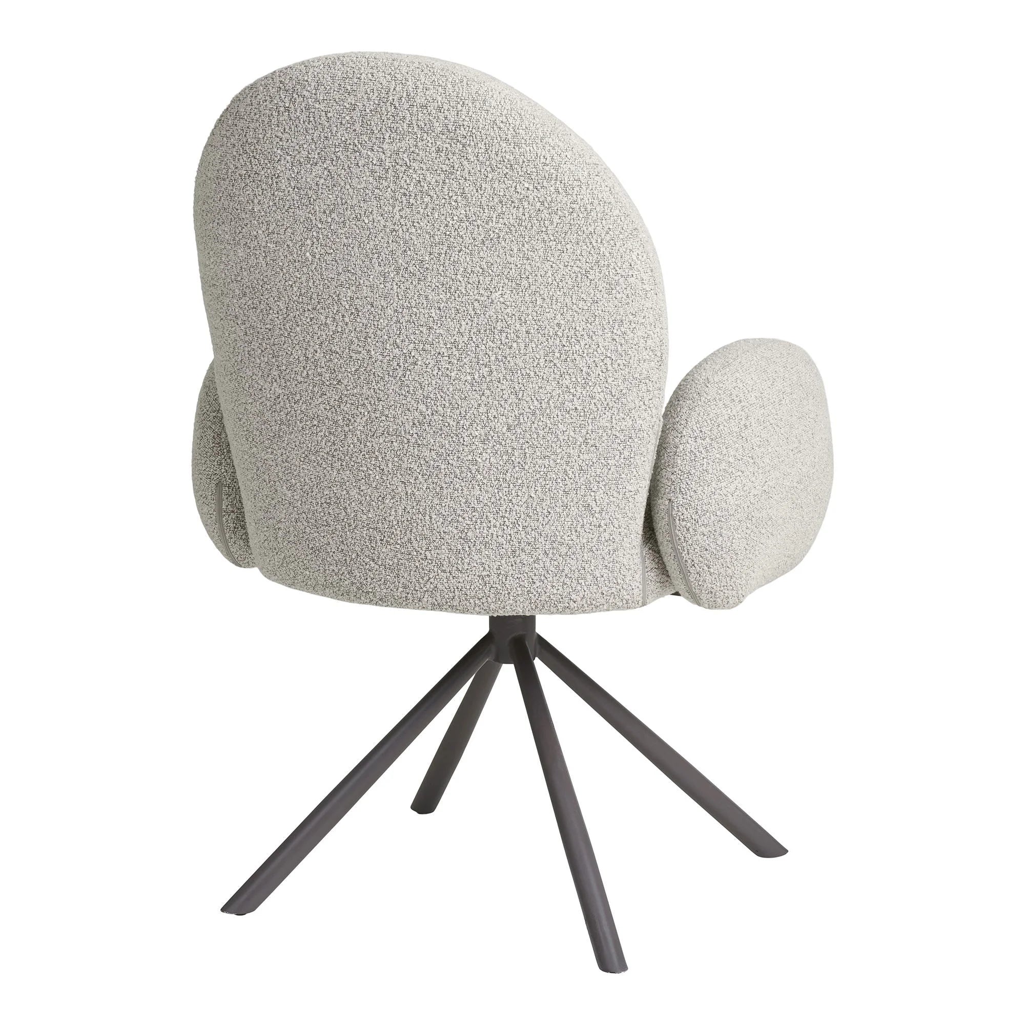Fauteuil bouclé gris clair pivotant avec accoudoirs enveloppants en tissu texturé