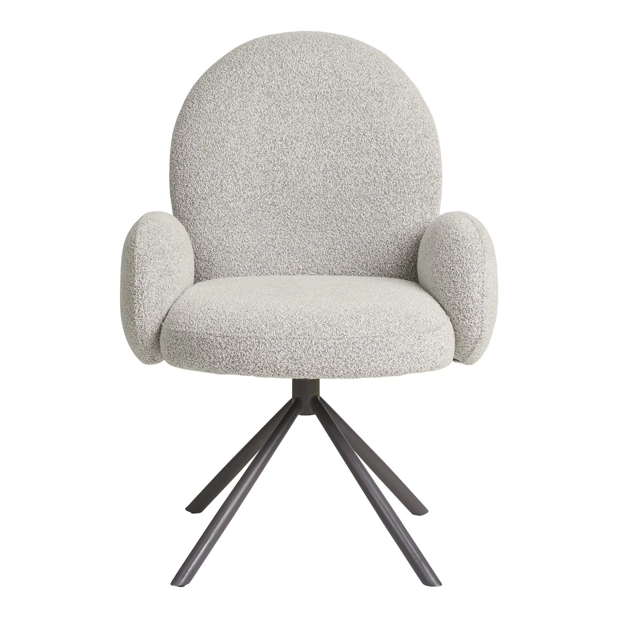 Fauteuil bouclé gris clair pivotant avec accoudoirs enveloppants