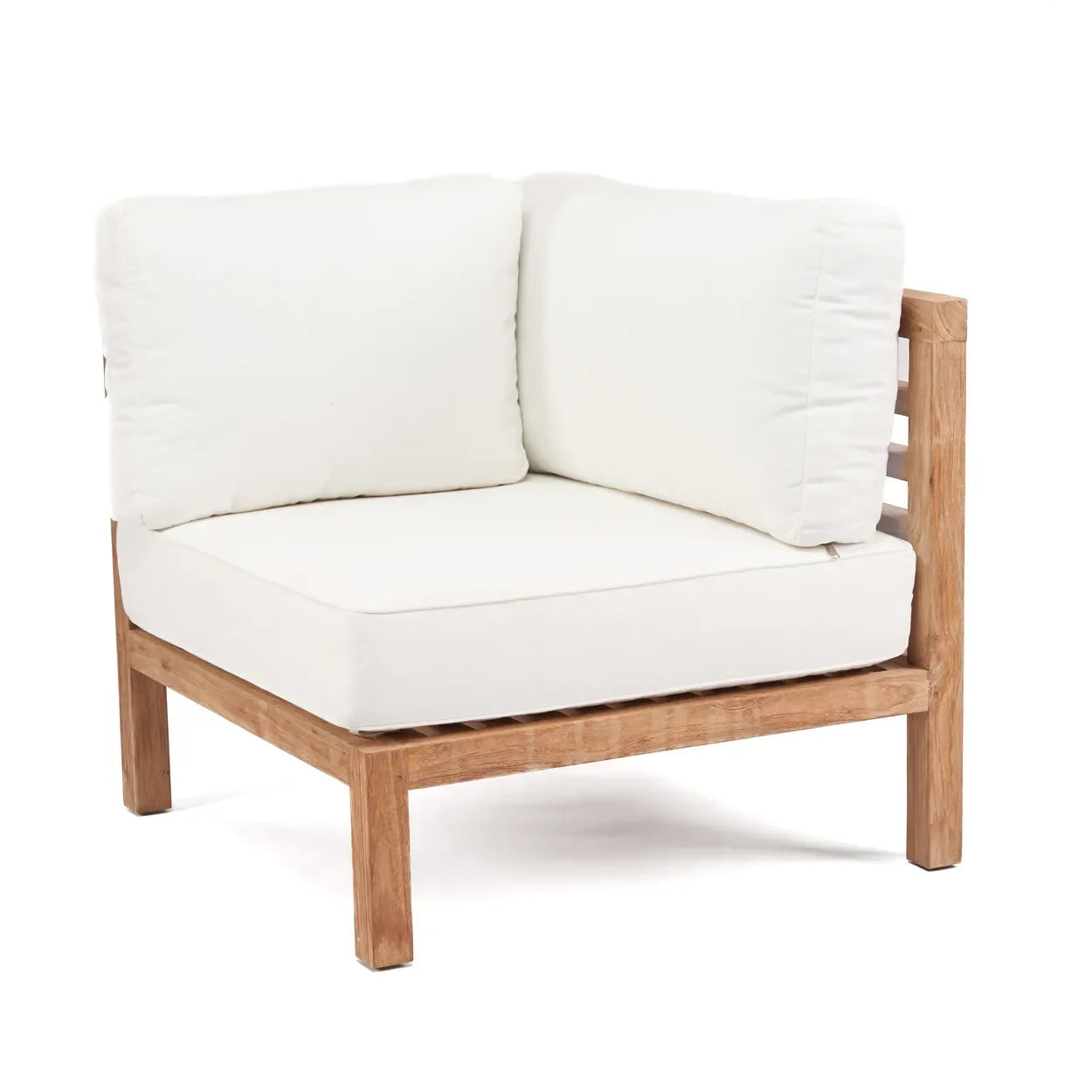 Fauteuil d angle modulable en teck recyclé avec coussins blancs naturel