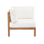 Fauteuil d angle modulable en teck recyclé avec cadre en bois et coussins blancs