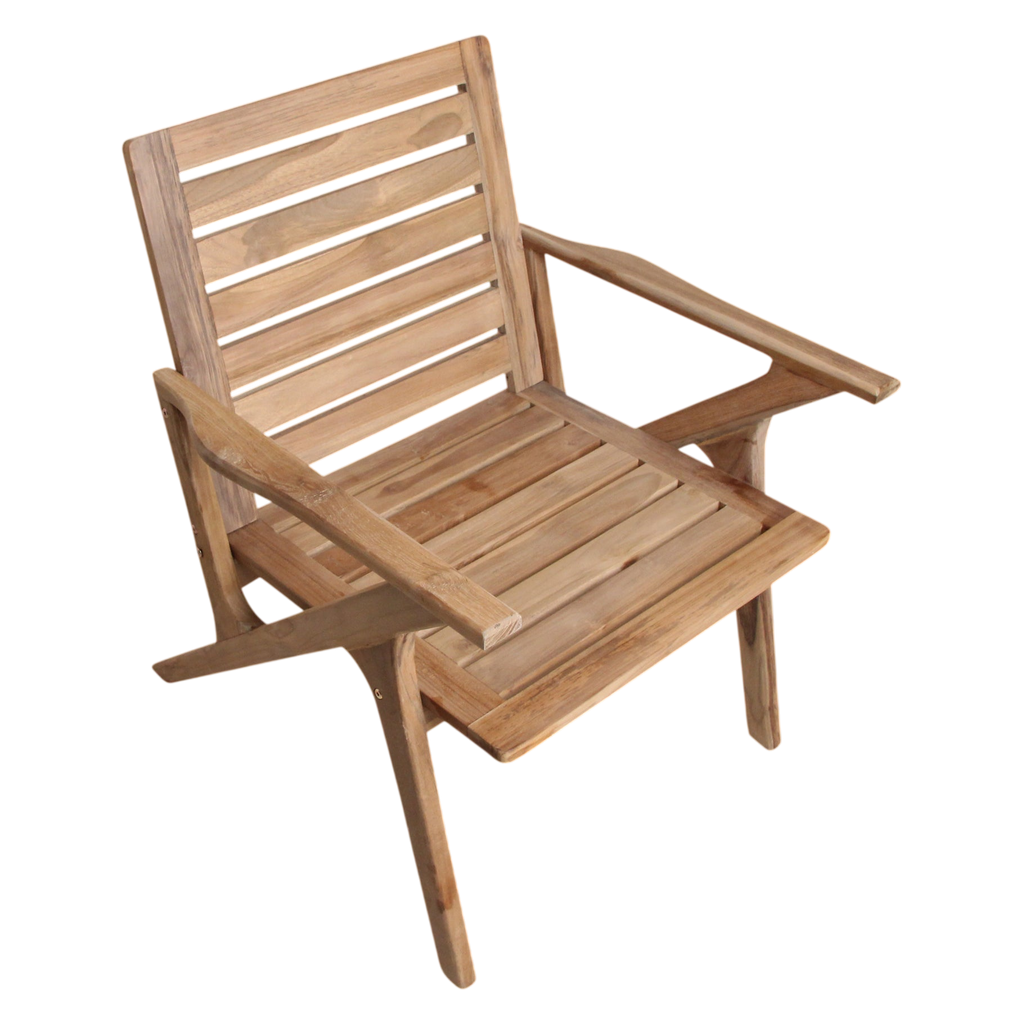 Fauteuil de jardin en teck massif à lattes horizontales naturel