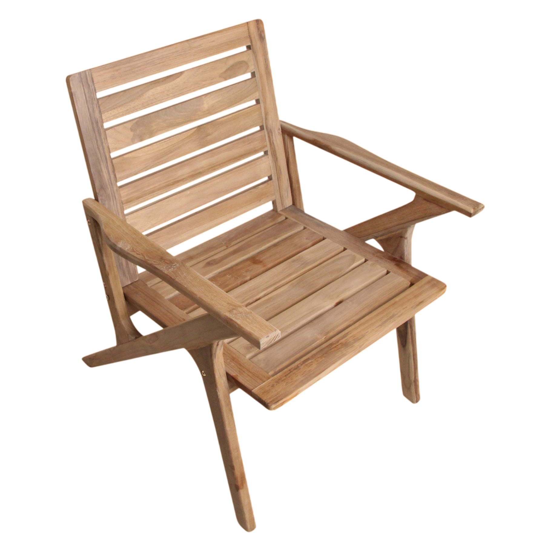 Fauteuil de jardin en teck massif à lattes horizontales naturel