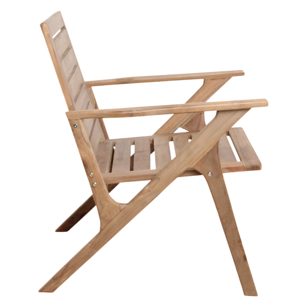 Fauteuil de jardin en teck massif naturel à lattes horizontales