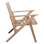 Fauteuil de jardin en teck massif naturel à lattes horizontales