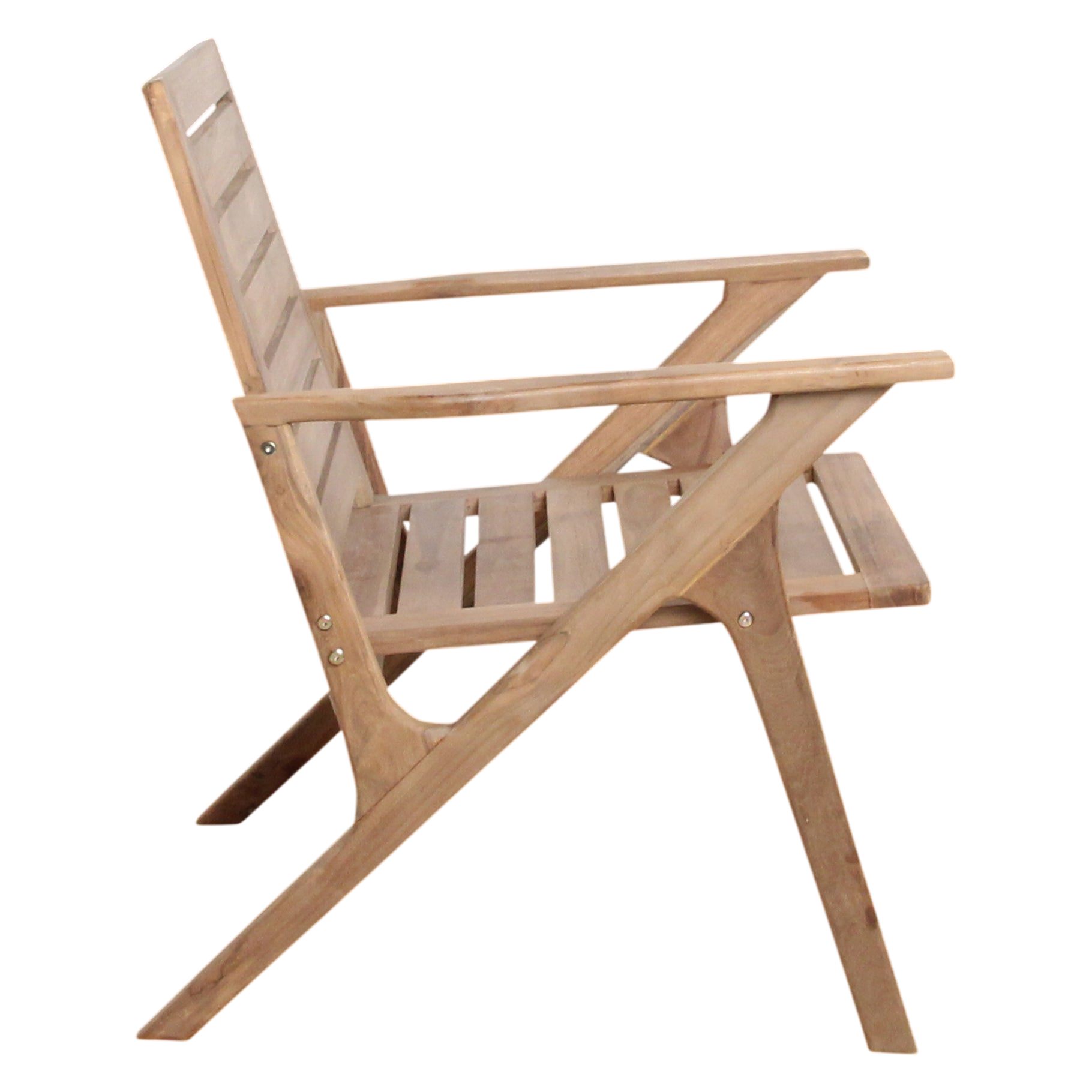 Fauteuil de jardin en teck massif naturel à lattes horizontales