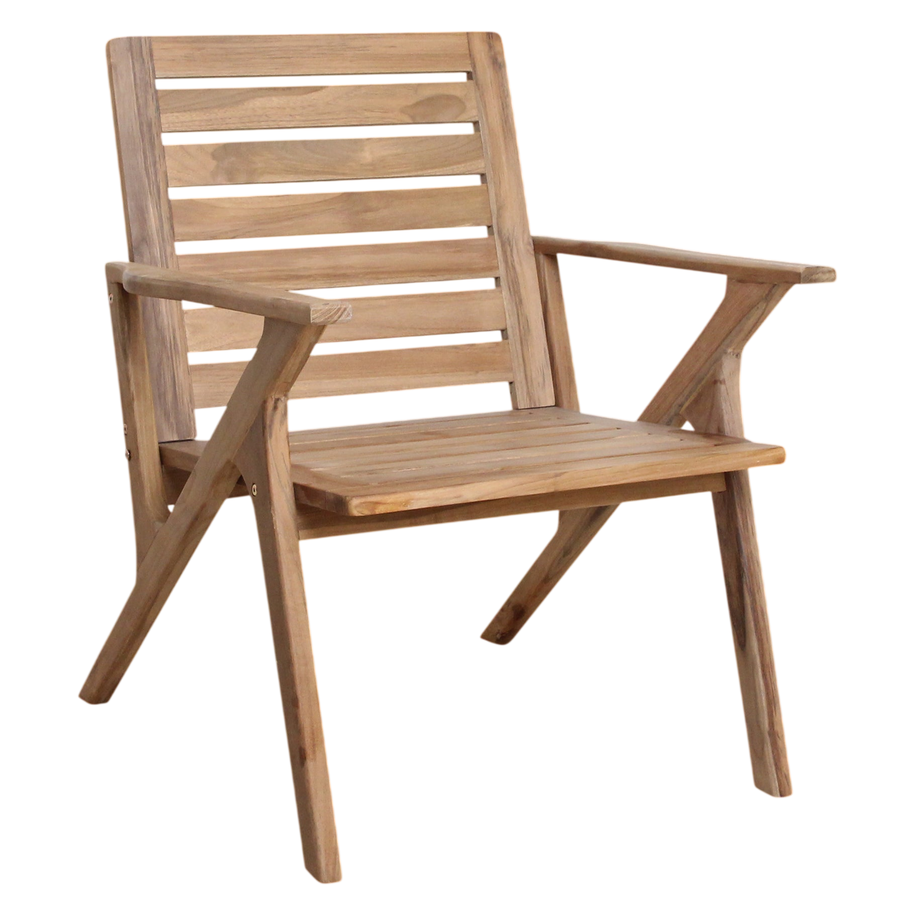 Fauteuil de jardin en teck massif à lattes horizontales naturel