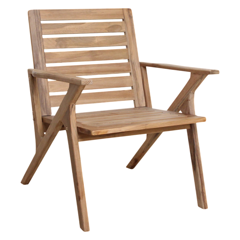 Fauteuil de jardin en teck massif à lattes horizontales naturel