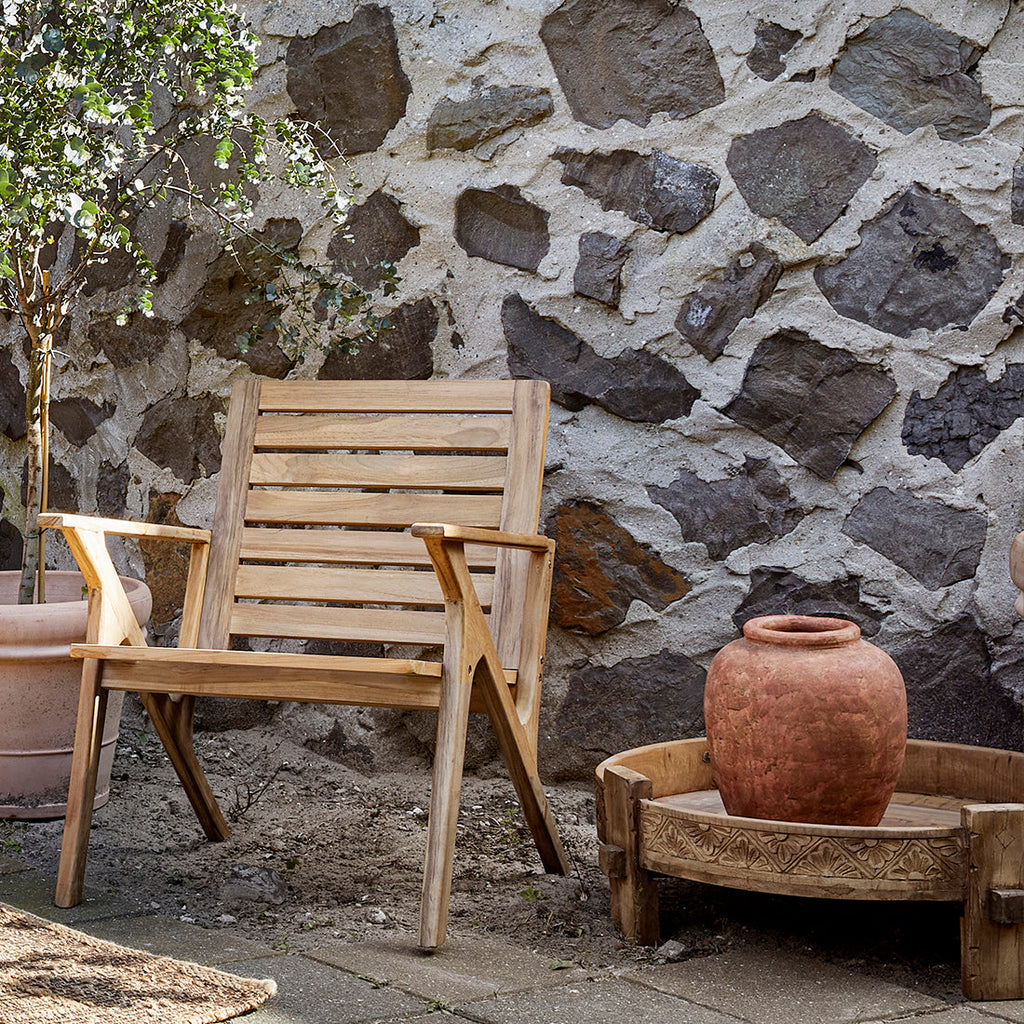 Fauteuil de jardin en teck massif naturel à lattes horizontales