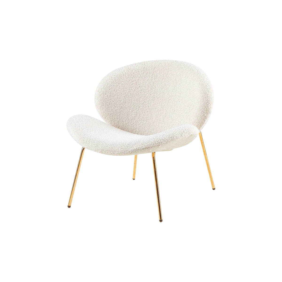 Fauteuil lounge bouclé écru avec pieds dorés, design coquille, lot de 2