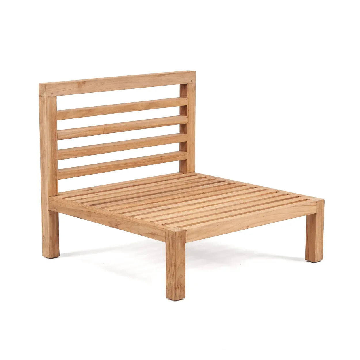 Fauteuil modulaire 1 place en teck recyclé blanc, chaise extérieure en bois naturel