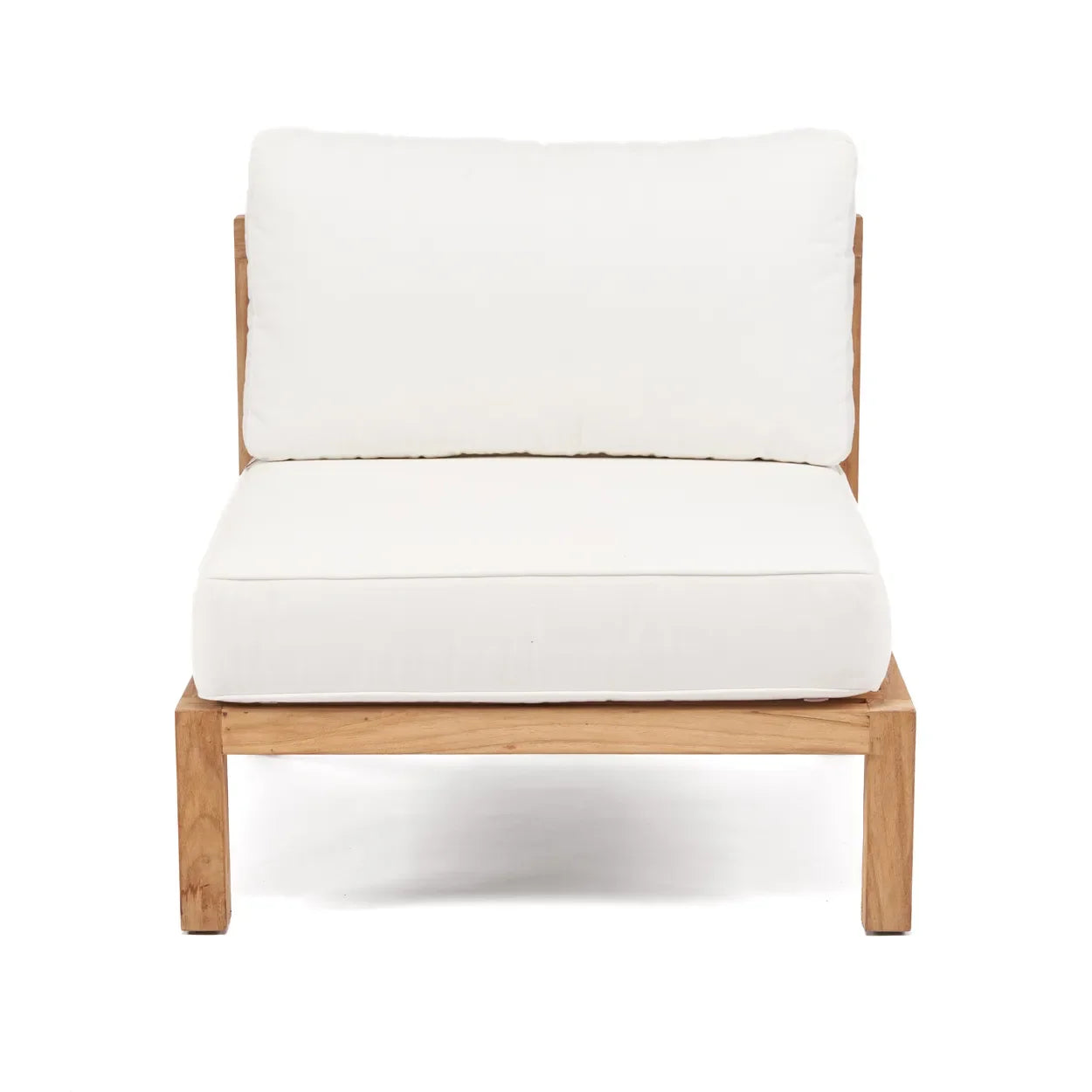 Fauteuil modulaire en teck recyclé blanc avec cadre en bois et coussins blancs
