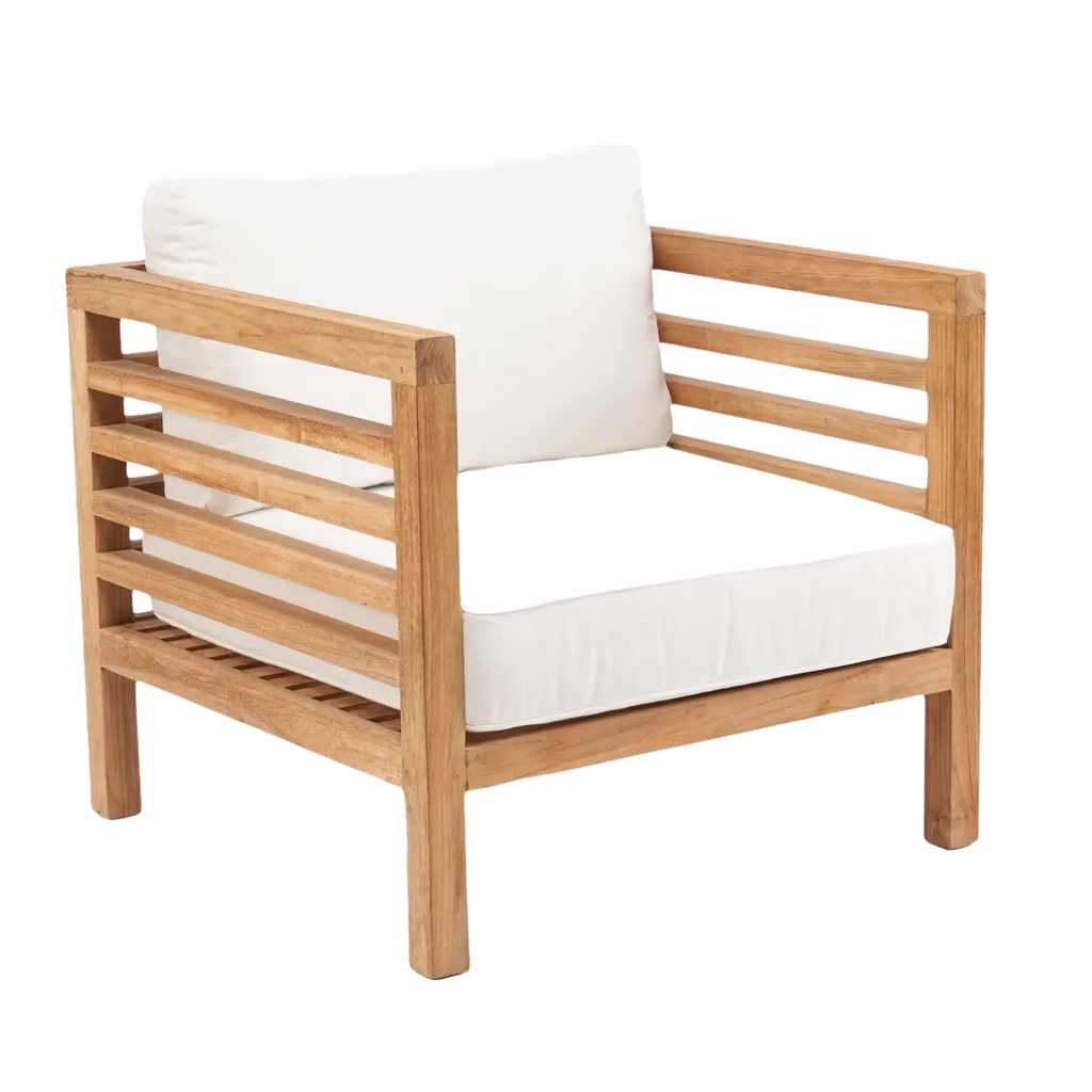 Fauteuil modulaire en teck recyclé 80x80 cm blanc naturel avec coussins blancs extérieurs