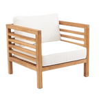 Fauteuil modulaire en teck recyclé 80x80 cm blanc naturel avec coussins blancs extérieurs