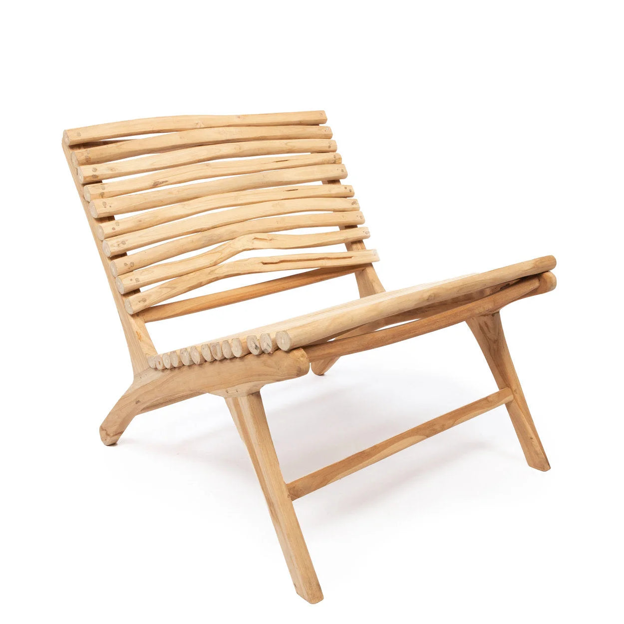 Chaise longue en teck naturel à lattes en bois clair pour extérieur couvert