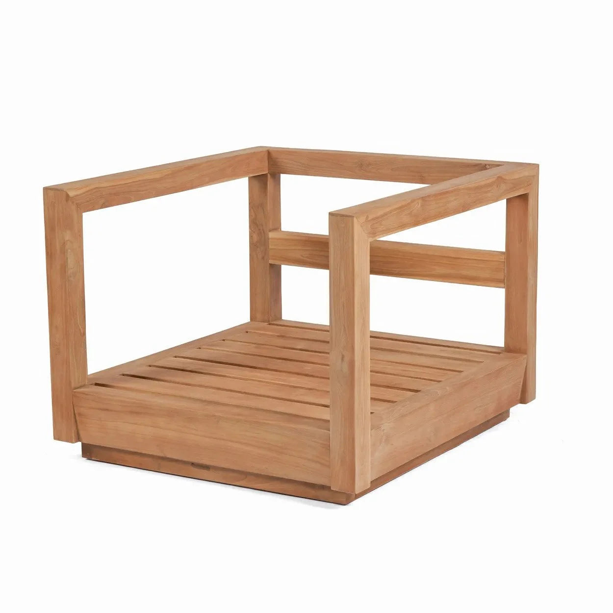 Structure de chaise en teck recyclé avec coussins blancs pour extérieur ou véranda