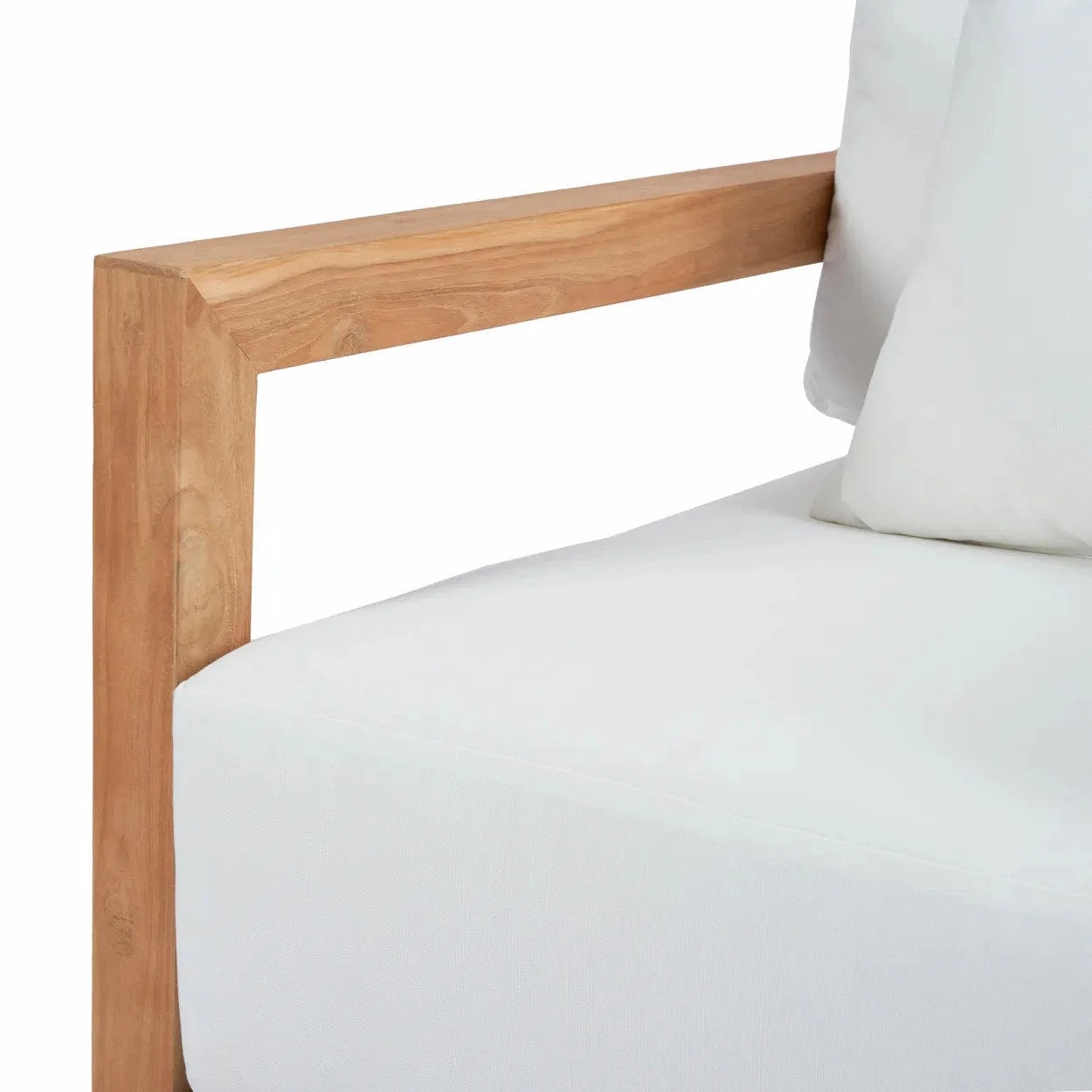 Fauteuil en teck recyclé avec coussins blancs pour extérieur ou véranda – 85x77 cm