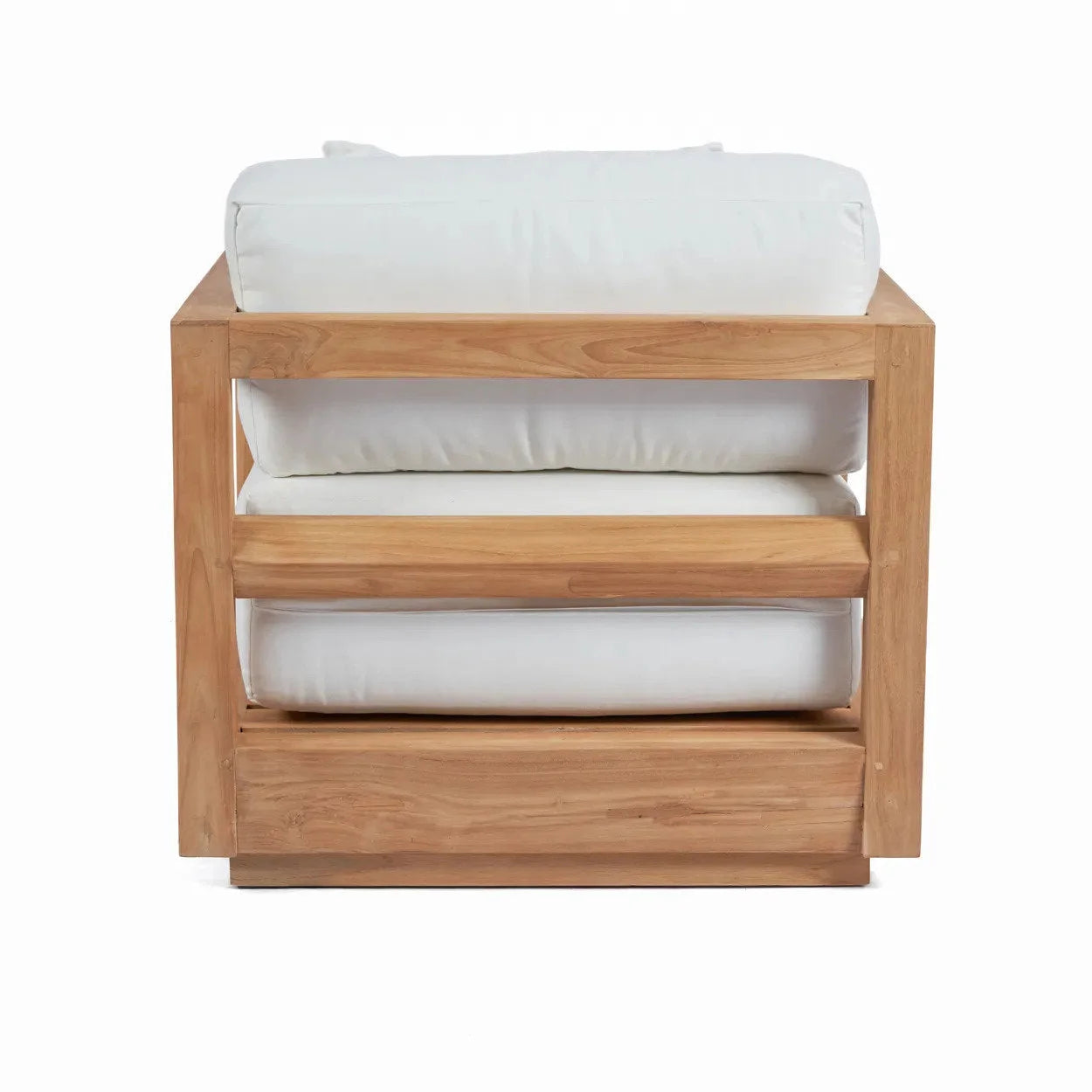 Fauteuil en teck recyclé avec coussins blancs pour extérieur ou véranda – 85x77 cm