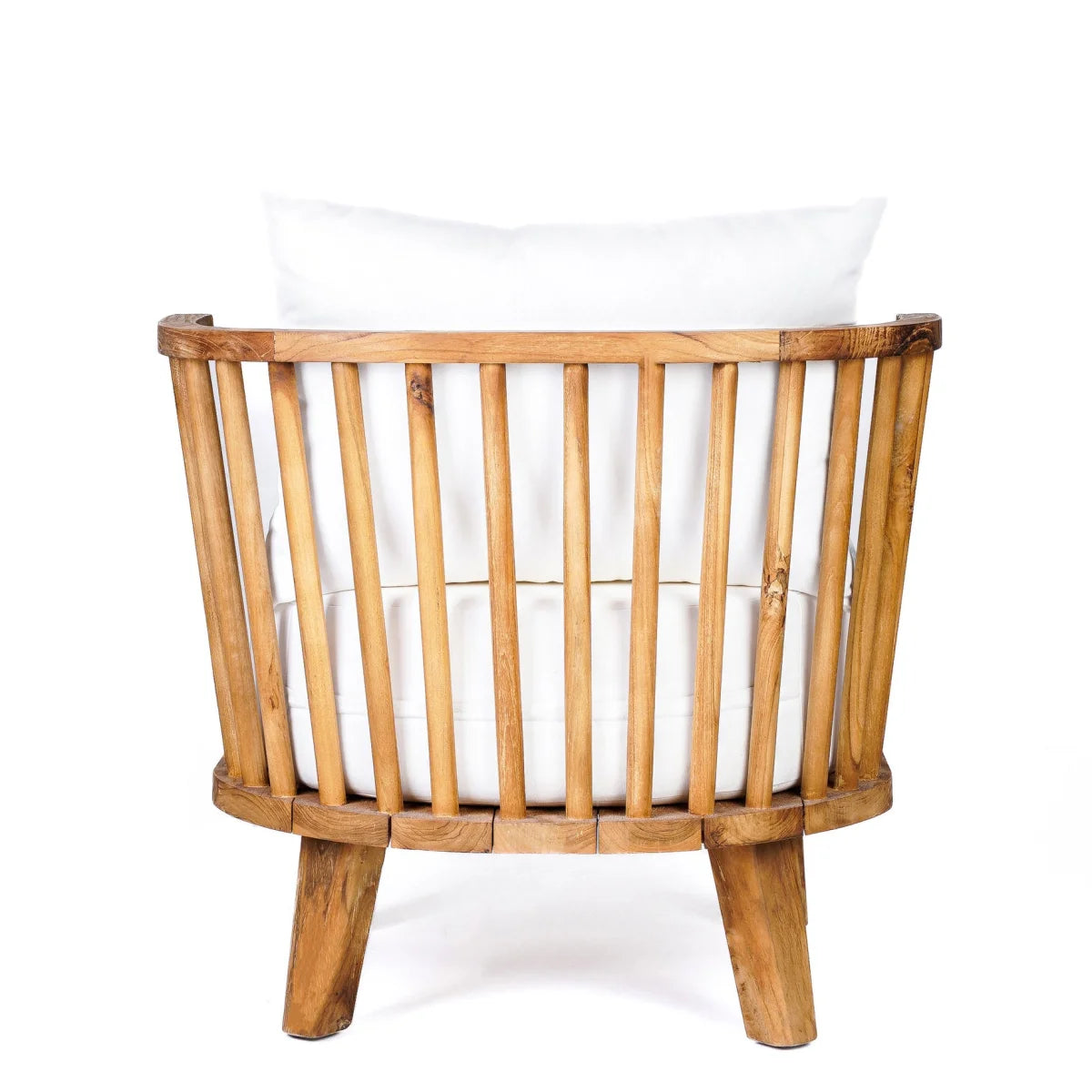 Fauteuil en teck recyclé avec coussins blancs pour salon ou terrasse 70x70 cm