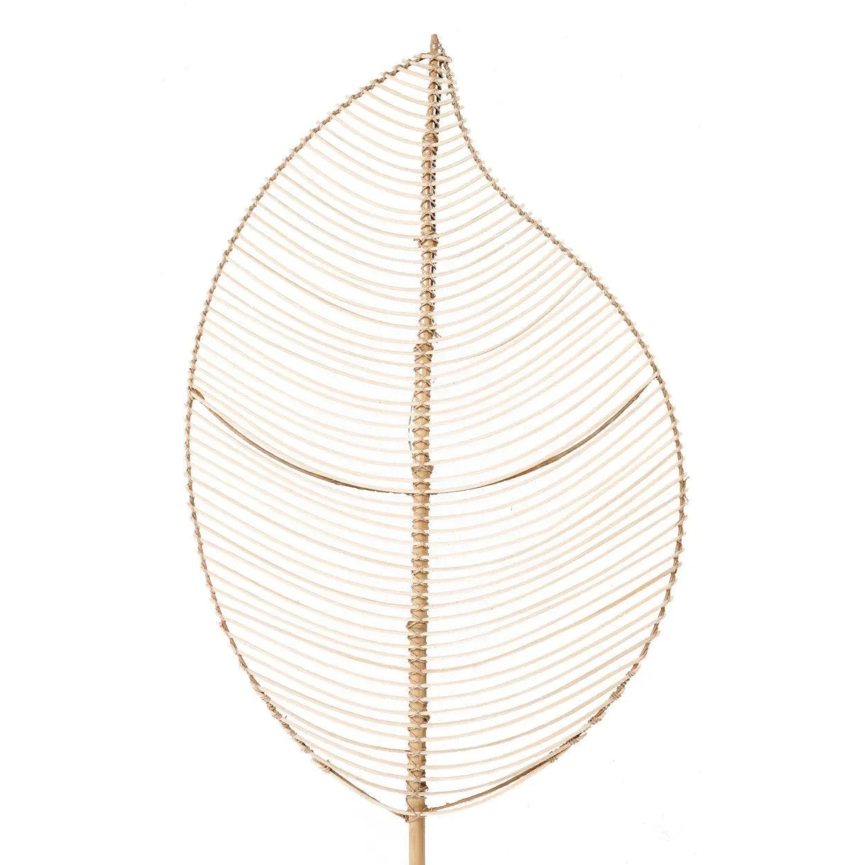 Feuille décorative en fibres naturelles ajourée sur tige bambou couleur naturelle