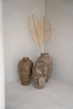 Vases décoratifs distressés avec feuilles squelettes sur tige bambou naturelle H120 cm