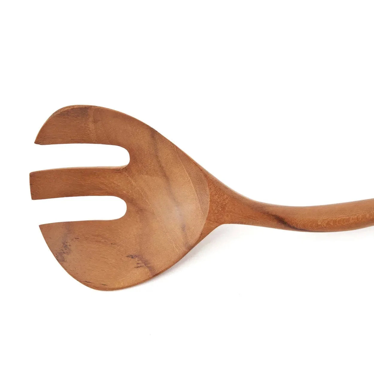 Fourchette à salade en teck sculpté avec manche ondulé naturel