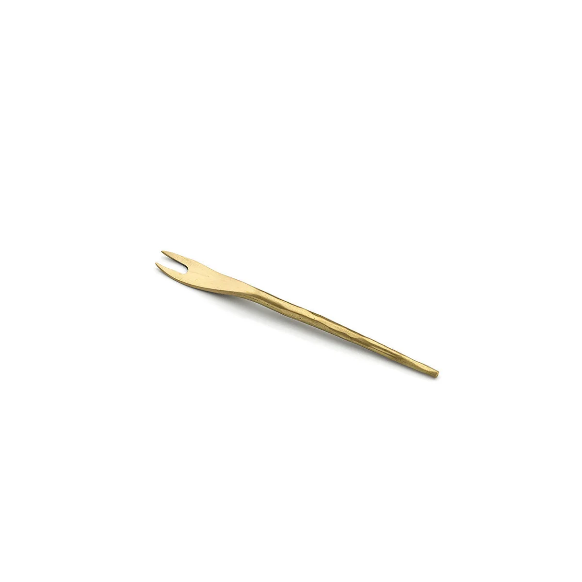 Fourchette apéritif en laiton doré martelé, design moderne à une dent