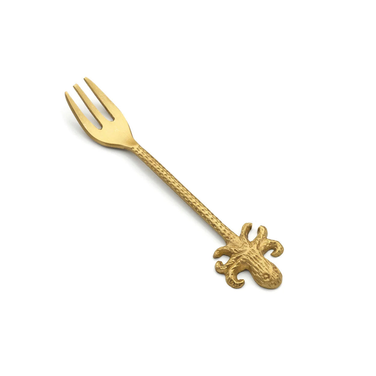 Fourchette dorée en laiton avec manche poulpe sculpté pour cocktails