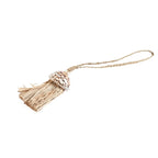 Tassel décoratif en raphia naturel avec coquillage moucheté et boucle de suspension