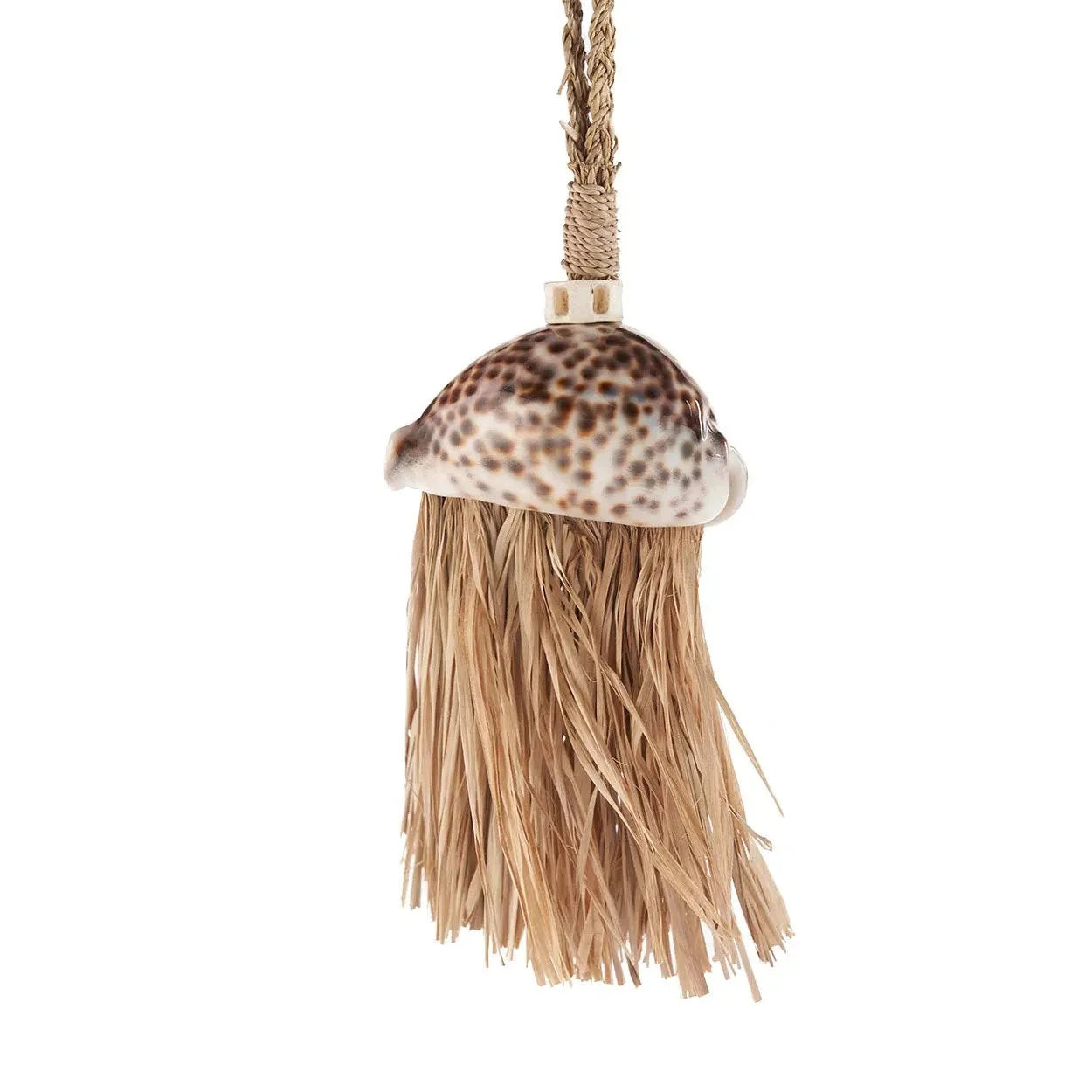 Décoratif en raphia naturel avec coquillage moucheté et tassel artisanal